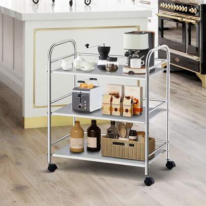 CLIPOP 3 Tier Kitchen Storage Cart Rolling Bar Cart Stainless Steel Trolley With Lockable Wheels, Catering Trolley On Wheels For Restaurants Drinks Vegetable Storage Book