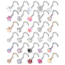 Milacolato 30Pcs Nose Rings Studs For Women Men 316L Stainless Steel Nose Piercings Jewelry 18G 20G Straight L Shaped Corkscrew Nose Rings Cubic Zirconia Opal Nose Studs Hypoallergenic - 銀色 - 查看 11