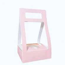 1 pieza Caja de regalo con plantas verdes y flores de color beige, Caja de regalo con planta en maceta blanca, Bolsa plegable de color rosa, Arreglo floral de rosa y clavel como empaque de regalo