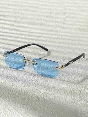 1 件男女通用黑色小框无框 Y2K 风格眼镜，适合休闲、海滩、夏季开车返校时尚学院风