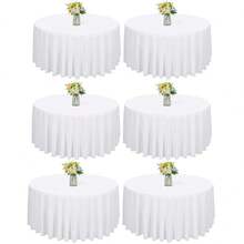 1pc 90"/120" Round White Polyester Tablecloth, Stain & Wrinkle Resistant, Washable, Suitable For Weddings, Parties, Restaurants - Multicolor - View 1