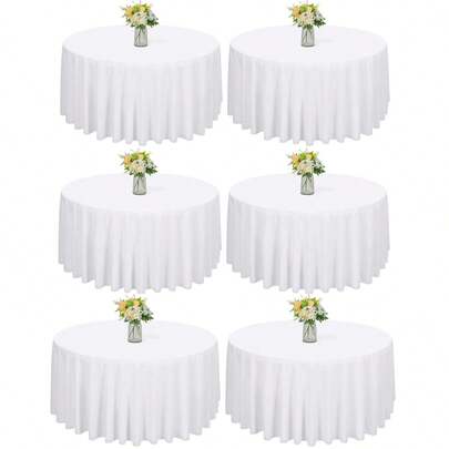 1pc 90"/120" Round White Polyester Tablecloth, Stain & Wrinkle Resistant, Washable, Suitable For Weddings, Parties, Restaurants
