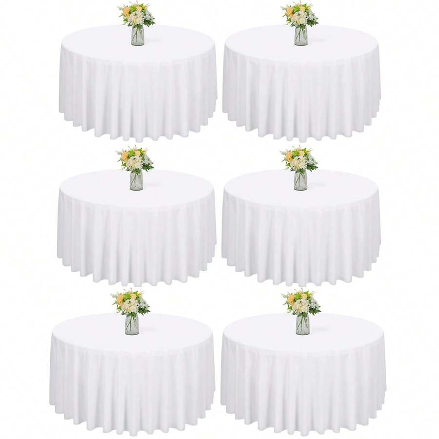 1pc 90"/120" Round White Polyester Tablecloth, Stain & Wrinkle Resistant, Washable, Suitable For Weddings, Parties, Restaurants - Multicolor - View 1