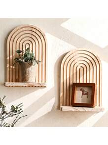 1 pieza Estante de pared en forma de puerta de madera maciza para macetas, artesanía de madera para decoración del hogar y la sala de estar