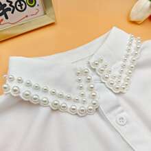 1pc Women's Classic Chiffon Detachable Collar With Double Row Pearl Beading, Elegant Premium Quality Versatile Accessory