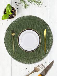 1/2/4/6/8 Pcs Bohemian Fringed Round Paper Placemats, Sunflower Design, Multi-Color, For Holiday Party, Hotel, Home - Dark Green - View 5