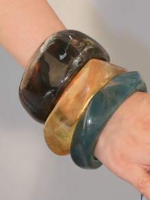 3pcs Asymmetrical Acrylic Semi-Transparent Bangles, Unique & Versatile For Women