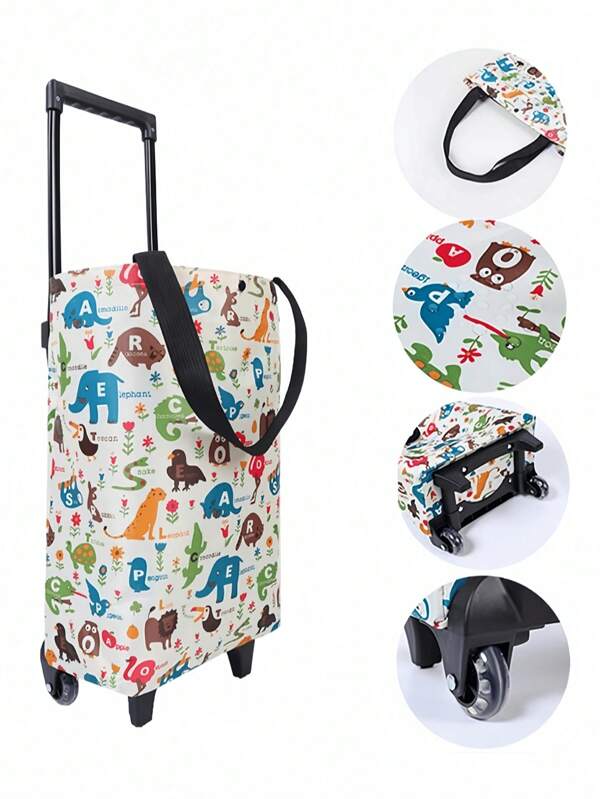 Compact Foldable Rolling Shopping Cart With Wheels, Portable Grocery Bag, Waterproof Wheeled Shopping Tote, Folding Stair Climbing Push Cart, Travel Bag, Outdoor Camping Use, Picnic, Package Delivery, Home Organizer, Made Of Thick Waterproof Oxford Cloth