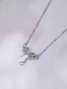 Fashionable Rhinestone Bow Necklace Pendant, Delicate Rhinestone Choker Necklace, Unique Design Versatile Necklace Accessories, Gift For Valentine's Day
