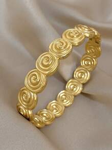 1 Peça Bracelete Rígido de Aço Inoxidável Gravado em Concha para Mulheres, Empilhável, Joia Diária, de Festa, Verão, Presente de Natal