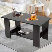 Modern Coffee Table Living Room Tea Side End Desk With Lower Storage Shelf Black - Black - View 1