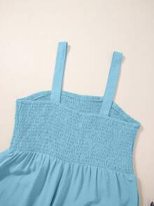 Acelitt Bộ áo liền quần nữ màu trơn cổ vuông, xếp ly ngực, phối nhiều lớp, có túi, dáng rộng, ống rộng, không tay, thích hợp cho kỳ nghỉ hè. - Màu xanh bạc hà - Xem 9