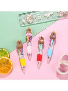 6/12/24/30 pièces Stylos Capybara en vrac 4-en-1 stylo à bille multicolore avec des notes autocollantes mignonnes de Capybara. Bloc-notes autocollants de Capybara de dessin animé pour cadeaux d'anniversaire, prix, faveurs de fête (aléatoire)