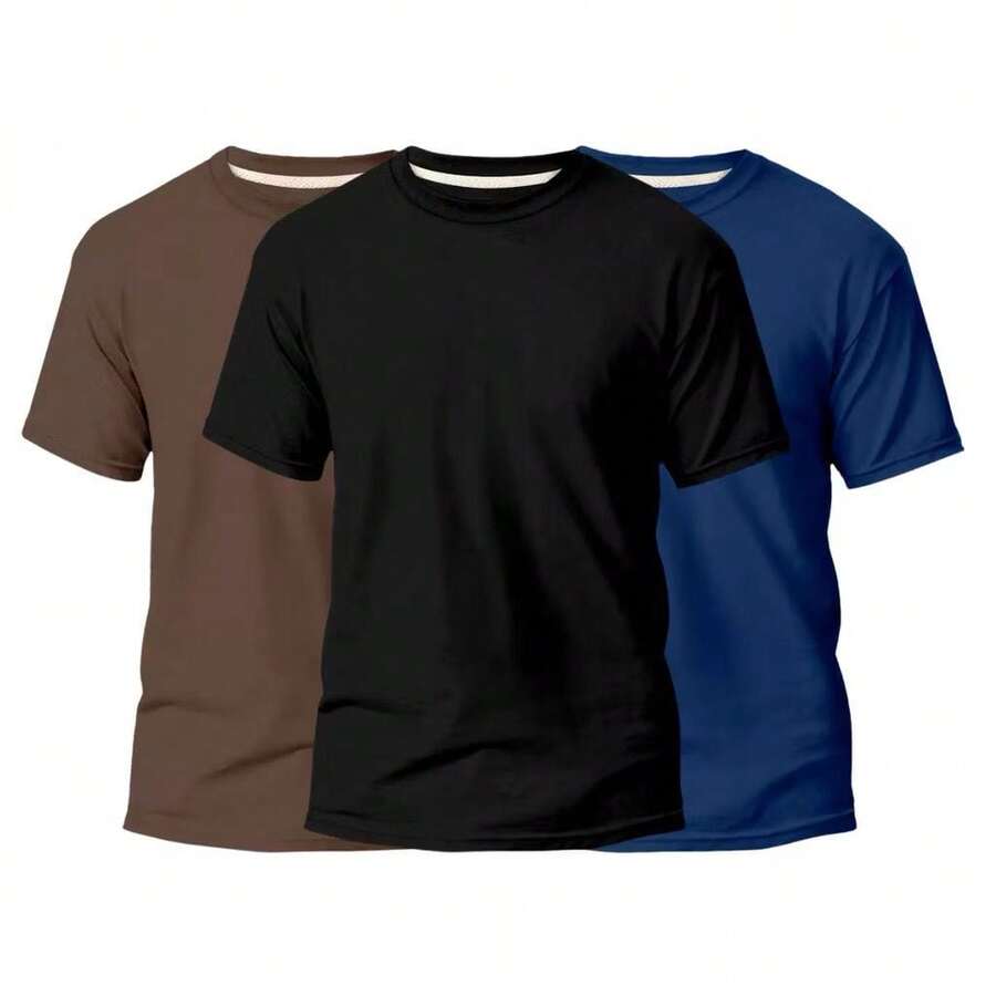 KIT 3 Basic Plain Men's T-Shirts 100% Cotton 30.1