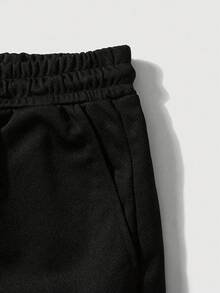 Men's Street Fashion Cross Print Knit Drawstring Shorts,2-In-1 Athletic Shorts Perfect For Gym Basketball & Beach Outings Cross Active Drawstring - 黑色 - 查看 5