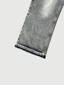 Blugi minimalisti de înaltă calitate pentru bărbați, spălați cu apă, cu mustăți de pisică și margini brute, pantaloni casual cu picior mic și drept, potriviți pentru toate anotimpurile