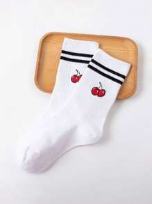 2 Paar Damen Socken mit süßem Kirschenmuster, geeignet für den täglichen Gebrauch