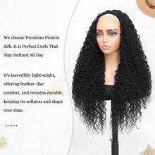 Megito 26inch Curly Half Wig For Women, 3 In 1 Hair Wig Human Hair Mixed Synthetic, Soft Natural Human Hair Feel, Lightweight Beginner Friendly, Daily Wear/Vacation/Travel - Black - View 5