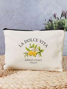 [Stylish Toiletry Bag] La Dolce Vita Toiletry Bag With Zipper | Stylish White Travel Organizer For Makeup, Stationery & More, Lightweight & Versatile Design