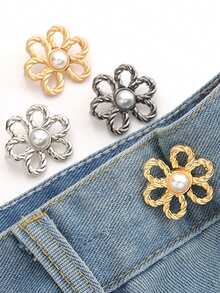 1pc Adjustable Waist Pants Flower Shape Brooch Pin, Suitable For Jeans, Pants, Detachable Button Clip - Multicolor - View 2