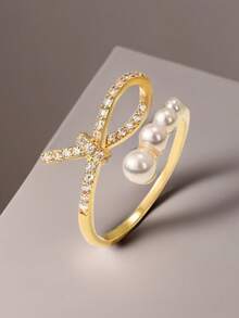 1 Piece 2025 Limited Edition Fashion Ring, Copper Micro Inlaid Cubic Zirconia, High Quality Craftsmanship, Suitable For Women's Banquets, Parties, Nightclubs, Business, Schools, Holidays, And Daily Wear - Gold - View 8