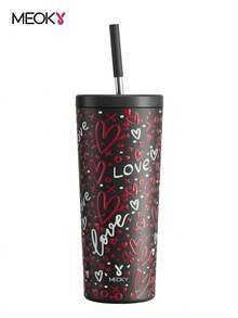 24盎司保温杯，带盖和吸管，不锈钢真空保温水瓶，保温/保冷24小时，100%防漏，可放入车载杯架 - 黑色 - 查看 2