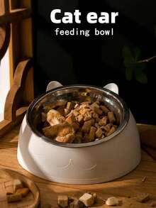 1pc Detachable Inclined Neck Protection Stainless Steel Cat Bowl - Multicolor - View 5