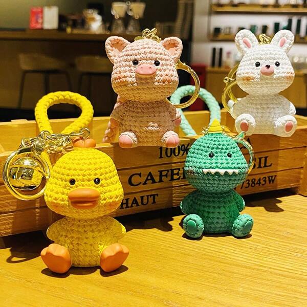 1PC Cute Cartoon Animal Keychain - Cute Resin Keychain Decorated With Golden Bells, Woven Shoulder Strap - Perfect For Bags, Car Keys, And Women's Accessories, Key Storage Box | Lively Design | Durable Keychain