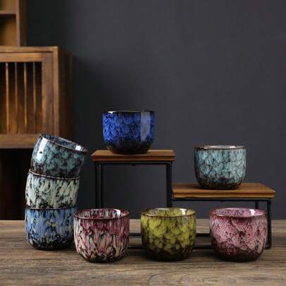 1pc 120ml Creative Crackle Glaze Ceramic Cup, Retro Italian Espresso Cup, Milk Cup, Afternoon Tea Cup, Coarse Pottery Cup, Latte Art Cup, Small Capacity Water Mug Back To School