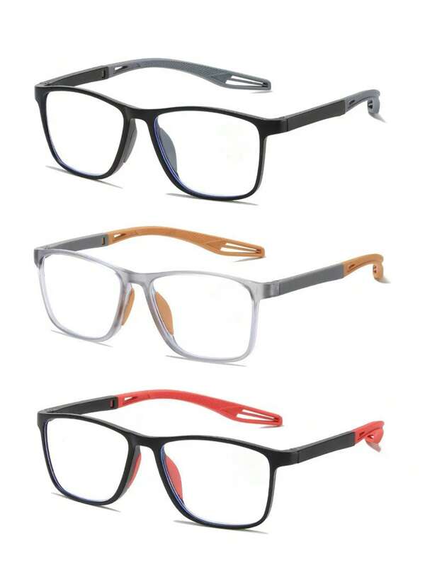 3 stuks vierkante leesbrillen, sportmode leesbrillen, ultralichte leesbrillen voor dames en heren, anti-blauw licht, blauw licht, en voor computergebruik, lezen, gamen, tv, telefoons, anti-oogvermoeidheid, heldere lenzen, oogbescherming, brillenglazen van +1,0 tot +4,0