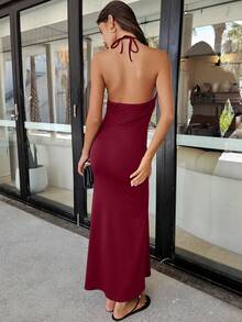 夏季3D立体花卉刺绣鱼尾优雅酒红色婚纱礼服，适合度假、外出、庆典等场合。 - 酒紅色 - 查看 6