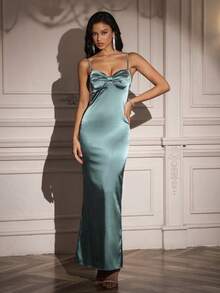 PARTHEA Figurbetonteshalb-tiefen Ausschnitt Rückenfreies Kleid mit Raffung und Bindegürtel für Hochzeitsgäste in Halbformeller Kleidung