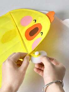 1个卡通鸭子图案儿童玩具收纳袋，婴儿洗澡戏水玩具网袋，带吸盘，方便晾干，适用于洗澡玩具、婴儿玩具、婴儿洗澡玩具