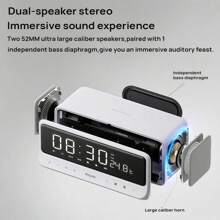 PHILIPS 智能夜灯LED时钟蓝牙音箱 | 超长待机大电池立体声双扬声器软触控闹钟，月光白