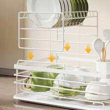 2 Tiers Dish Drying Rack White, Dish Drainer Rack With Utensil Holders Sink And Detachable Drip Tray - Large Capacity Kitchen Countertop Saving Space Rack - 2 Tiers White - View 4