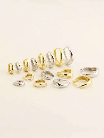 1 Pair (2pcs) Asymmetrical Geometric Plain Hoops Earrings, 925 Sterling Silver, Minimalist Metal Earrings For Women, Versatile Daily Fashion Jewelry, Gift Accessories