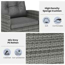 Set Of 3 Wicker Rocking Set Patio W/ Tempered Glass Table & Soft Cushions - Grey - View 5