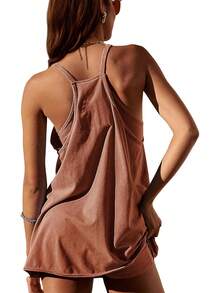 Women's Sport Mini Dresses Inner Shorts Sets Summer Sleeveless Sundresses Hot Mini Dresses - Rust - View 2