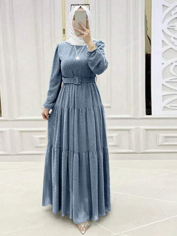 New Women's Fashion Tie Belt Long Sleeve Dresses Ladies Clothing