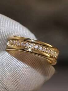 1pc Exquisite Personalized Elegant Round Shaped Zirconia Ring For Women's Daily Wear Party Concert For Girlfriend Wife Family Jewelry Gifts - Ring - View 2