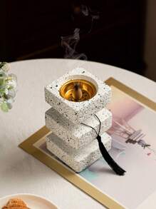 1 Peça Queimador de Incenso Quadrado de Resina para Mão, Textura Pontilhada, Preto e Branco, Estilo Moderno Minimalista, Suporte de Incenso para Hotel, Casa, Escritório, Sala de Estar, Decoração de Feriado