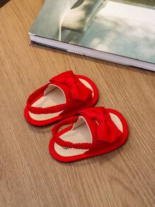 Sandal Bayi dengan Hiasan Pita, Sepatu Jalan Anti Selip untuk Balita Usia 0-15 Bulan - Merah - View 4