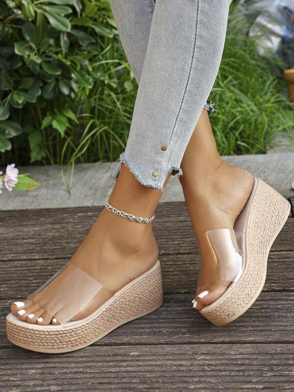 Sandalias de plataforma con cuña y diseño de cristal, impermeables y con suela gruesa, de moda para el verano 2025. Adecuadas para vacaciones, viajes, playa, uso diario y citas (corren un tamaño pequeño)