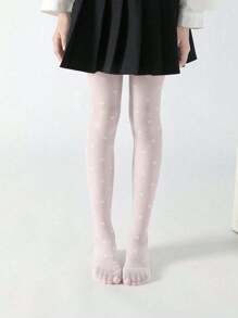 Girls Leggings, Kids Skinny Pants, Infant Tights, White, Solid Color, Children Dance Pants, Footless Mesh Leggings, Cartoon Heart Pattern, Jacquard Thin Fabric, High Stretch Footless Mesh Tights, Suitable For Daily, Collegiate Cute Style Dance Pants, Spring Summer All Season Regular Footless Pants, Suitable For Student Daily Gatherings, Can Be Paired With Skirts, Shorts, Shoes, Back To School Skinny Pants