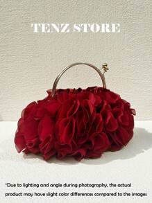 Women Elegant Large-Capacity Burgundy Floral Pleated Satin Evening Clutch Party Bag Purse Handbag– Chic Chiffon Petal Handbag With Chain Strap, Fits ProMax Size Phone & Essentials, Perfect For Bride, Weddings, Dates, Proms, Sorority Formals, Graduation Parties, Spring Galas, Weddings, Cocktail Events, And Special Occasions, Prom Bag For Party