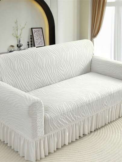 1 件提花裙边弹力沙发套，防尘防污，弹性一体式全覆盖沙发保护套，家居装饰，可机洗