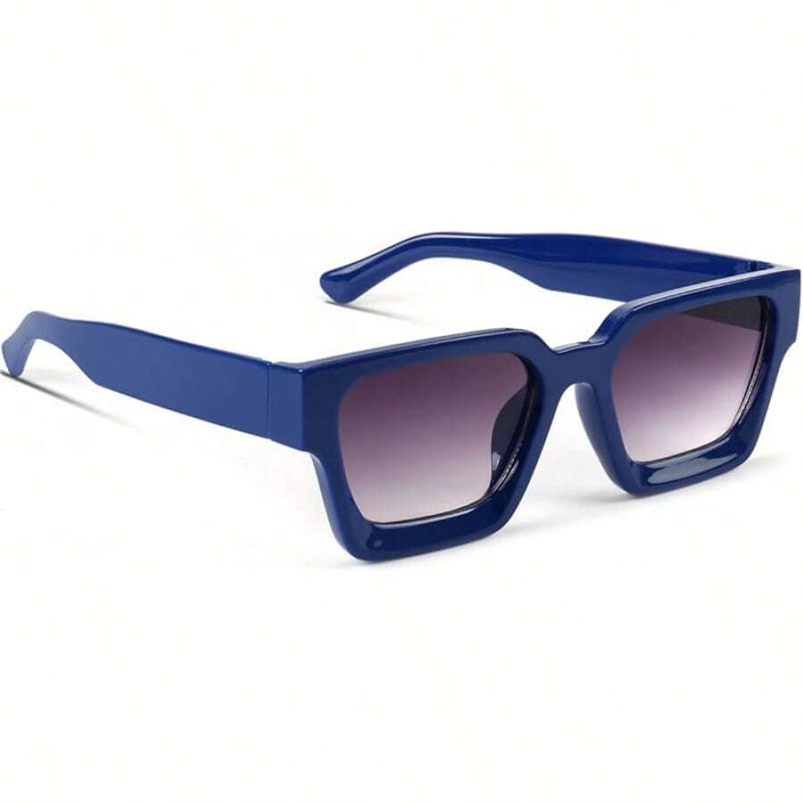 Square Men Women Fashion Thick Rectangle Glasses Shades Designer Style - Blue/Gradient Grey - View 1
