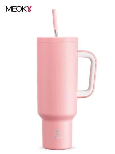 Vaso de 50oz con asa, vaso con tapa y pajita, taza aislada, botella de agua al vacío aislada, taza de viaje de acero inoxidable aislada, 100% a prueba de fugas, mantiene frío durante 24 horas u caliente durante 12 horas