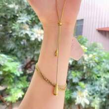 1pc Fashionable Simple Stainless Steel Water-Drop Pendant 18K Gold Plated Necklace, Versatile
