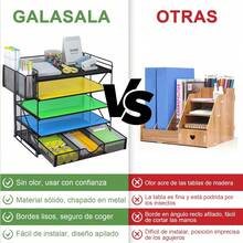 Caja de almacenamiento de escritorio, bandeja de crédito de papel de 5 niveles, organizador de archivos de escritorio con clasificador Vertical adicional de archivos, cajón deslizante y soporte para bolígrafos - negro 3 - Ver 4